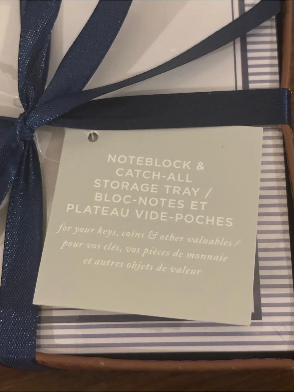 Monogrammed Dad Notepad with Faux Leather Catchall Tray with Navy Ribbon